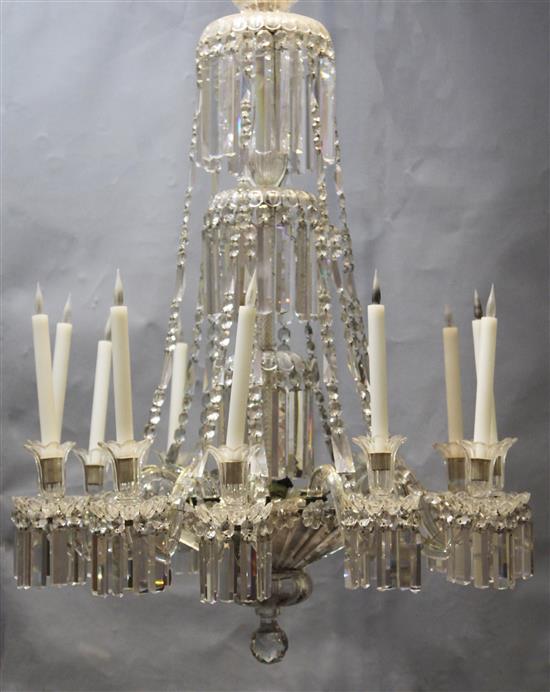 A William IV cut glass twelve light chandelier, Drop 3ft 9in. Diam. 2ft 11in. (a.f.)